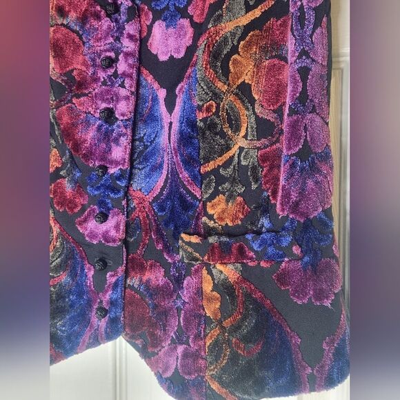 Therese Baumarie PARIS S/M Multicolor Floral Velvet Floral Buttons Women's Vest - Picture 2 of 9